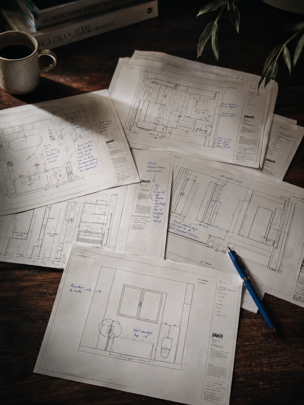 Technical drawings and interior detail